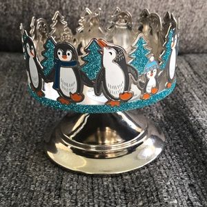 Bath and Bodyworks penguin glitter pedestal candle holder holiday
